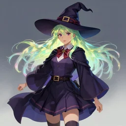character sheet of attractive female student witch, magic school uniform, luminous hair color, by greg rutkowski and studio ghibli, digital art, trending on artstation, highly detailed, concept art, beautiful, masterpiece