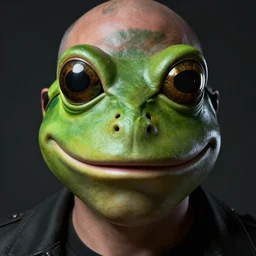 hyperrealistic mixed media image of info wars alex jones ( bullfrog ) mask, stunning 3 d render inspired art by xiang duan and thomas eakes and greg rutkowski, perfect facial symmetry, hyper realistic texture, realistic, highly detailed attributes and atmosphere, dim volumetric cinematic lighting, 8 k octane detailed render, post - processing, masterpiece,