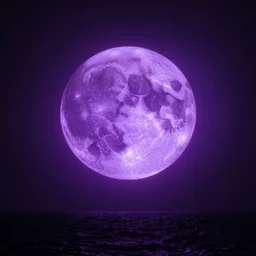 a large purple partly eclipsed sun, crescent moon, back glowing, above dark waters, hyper realistic