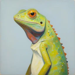 portrait painting of smiling lizardman, medium shot, asymmetrical, profile picture, organic painting, sunny day, matte painting, bold shapes, hard edges, trending on artstation, by huang guangjian and gil elvgren and jon foster