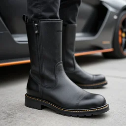 a person wearing boots that are made from Lamborghini parts, ultrafine detail, sharp focus