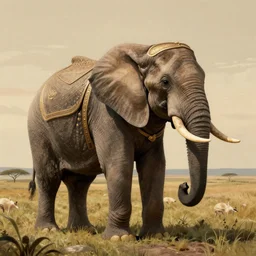 an elephant in a suit of armor on the masai mara, matte painting, inspired by the masters, classical style, 8 k, trending on artstation, higly detailed, warm color scheme,