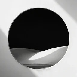 white scene, black circle