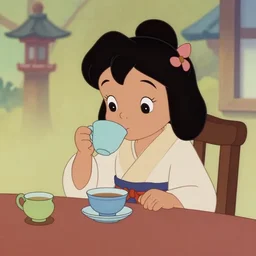 count dooku drinking tea in japan, 9 0 s disney cartoon style,