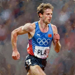 portrait of a olympic games champion running, an oil painting by ross tran and thomas kincade