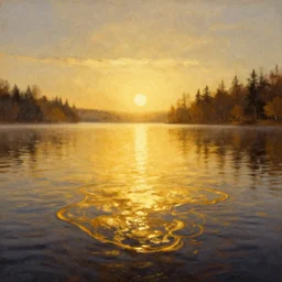 lake, gold molten, by greg rutkowski, by rhads, by jesper ejsing