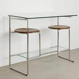 variation of bar furniture, steel and glass, mies van der rohe, very detailed