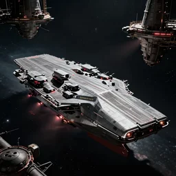 cyberpunk aircraft carrier cargo ship on a spatial base industrial spaceship design concept art in space, by david levy, eve online, elite dangerous, artstation, film noir
