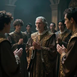 people worshipping an ai, robes, cinematic, atmospheric, 3 5 mm lens, shot on arri alexa