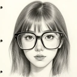 highly detailed pencil sketch portrait of a beautiful woman with big eyeglasses that are vertically too large for her cute face