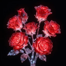 glowing red ice roses digital art artstation detailed black background