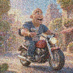 a wholesome urban illustration of a happy cartoon Dwayne Johnson riding his motorcycle through the charming city, studio Ghibli, Pixar and Disney animation, sharp, Rendered in Redshift and Unreal Engine 5 by Greg Rutkowski, Bloom, dramatic lighting, sunrise