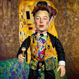 the world's richest man is a ventriloquist dummy from south africa, psychedelic, elon musk! as the puppet master, patterned skin, trending on artstation, photorealism, vibrant colors, digital art, in the style of harumi hironaka, gustav klimt, egon schiele, copy whitmore, david bates, monet, octane render.