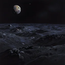 sci - fi space landscape by studio ghibli, matte painting, high contrast