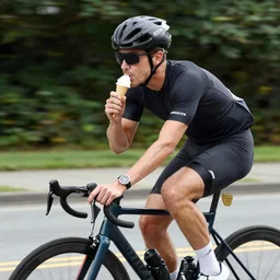 Keanu RFeeves riding bike eating icecram cone