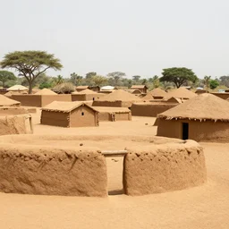 high quality photograph of an old west african village made of mud bricks, photochrom print, postcard, 1 8 9 0.