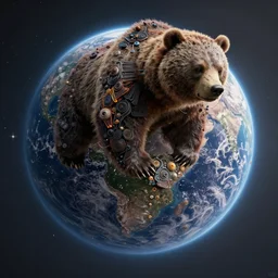Earth being destroyed by a planet sized bear, realistic 4k octane beautifully detailed render, 4k post-processing, highly detailed, intricate complexity, epic composition, magical atmosphere, cinematic lighting, masterpiece, ultra hd