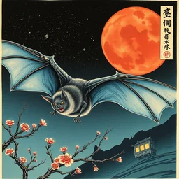 a beautiful painting bat, by ukiyo - e award - winning art color screen printing