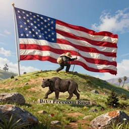 let freedom ring from the curvaceous slopes of california american flag. ultrafine highly detailed hyper realistic colorful illustration, unreal engine highly rendered, global illumination, radiant light, intricate and detailed environment