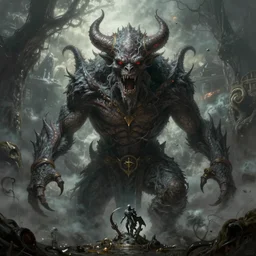 Battle not with monsters, lest ye become a monster, and if you gaze into the abyss, the abyss gazes also into you, fantasy horror art, highly detailed digital painting, HDR, DLSS