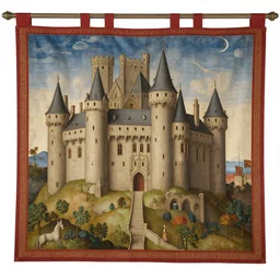 a banner for a noble castle of the 1 5 th century in size 4 6 8 x 6 0 in style of andreas achenbach