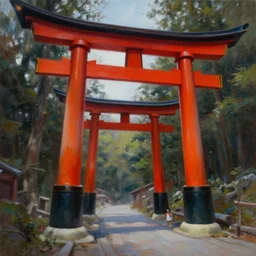 the red torii gate!!! a highly detailed cinematic oil painting by roger dean and alena aenami, dynamic lighting