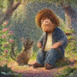 a wholesome cottagecore illustration of Bob Ross paintinf a cat in a trance, Pixar and Disney animation, sharp, Rendered in Redshift and Unreal Engine 5 by Greg Rutkowski, Bloom, dramatic lighting