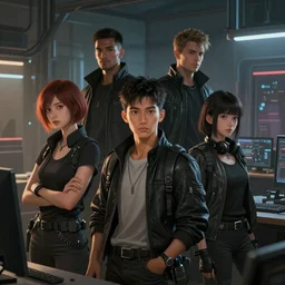 Adaptation of new team members, cyberpunk style, digital painting, artstation, concept art, smooth, sharp focus, hyperrealistic, illustration, artstation trending, octane render, unreal engine, ambient light, dynamic lighting
