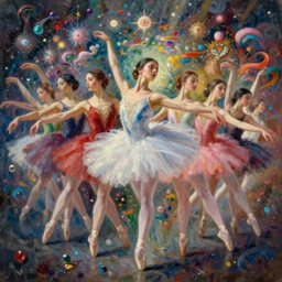 fantastic beautiful women ballerina into ultra high resolution hyperspace with myriads of details, infinity variations of colours mass, mid shot, mark maggiori, bao phan, jeff dekal, jeff simpson, intricate details, hyperrealistic oil painting on canvas, deep depth field, hd, hdr, 4 k, 8 k