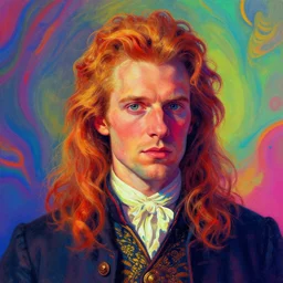 A psychedelic portrait of hoss Tran, vibrant color scheme, highly detailed, in the style of romanticism, cinematic, artstation, Greg rutkowski