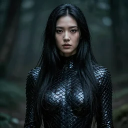 nagas, female, long, black scales, chest coverd, cinematographic shot, by daniel f. gerhartz