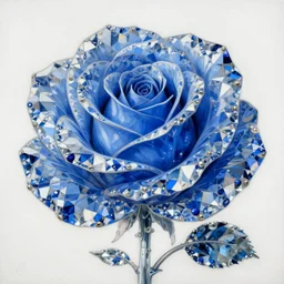 Panorama hyper detailed painting of a blue rose flower made of big diamond crystals, glass, porcelain, luxury jewellery, dark blue tones, dreamy lightning, 8 mm, highly detailed, digital painting, artstation, concept art, smooth, sharp focus, illustration, art by artgerm and greg rutkowski and alphonse mucha