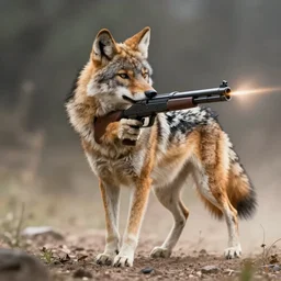 Humanoid bipedal coyote shooting a tommy gun, furry art, soft lighting, cinematic, trending on furaffinity