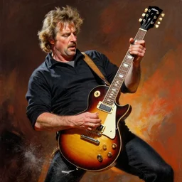 john goodman shredding on a gibson les paul, painting by frank frazetta