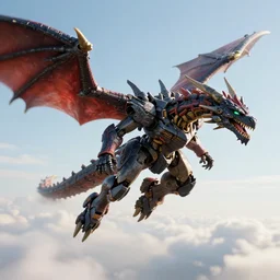 a mecha dragon flying in the sky transporting someone, photorealistic 3 d octane render, unreal engine