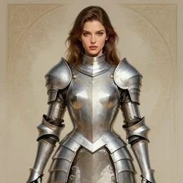 portrait of bella poarch wearing a skintight knight armor, intricate, elegant, highly detailed, digital painting, artstation, concept art, smooth, sharp focus, illustration, art by artgerm and greg rutkowski and alphonse mucha, 8 k