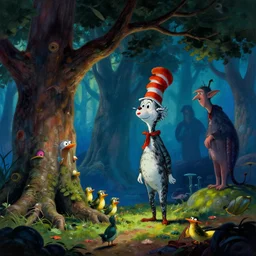 a splornfeld enborkenmeyer forkeling the gnorkgnork under a fumfum tree while the pippies peep | rikolo and doctor seuss with joan semmel and hr giger pastel high contrast cinematic light, mystical shadows, sharp focus, divine realm of gods, octane render