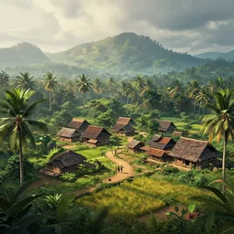 a kerala village in the style of horizon forbidden west