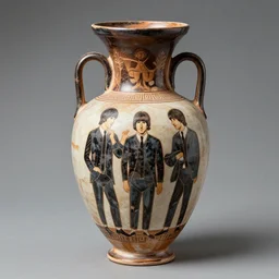 vase work vase art of The beatles in a vase , greek art, fragmented clay firing Greek vase of The beatles