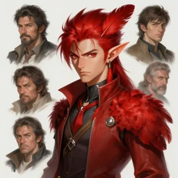 character concept portrait, red feather male elf, style digital painting, concept art, smooth, sharp focus, illustration, from metal gear, by ruan jia and mandy jurgens and william - adolphe bouguereau, artgerm