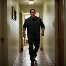 john cena running from michael myers down a hallway of a house that was built in the 8 0's