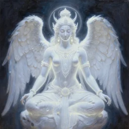 ethereal glowing white hindu angel dmt deity, tribal tech repeating patterns, michael whelan, trending on artstation, cinematic composition, beautiful lighting, hyper detailed, 8 k, oil on canvas