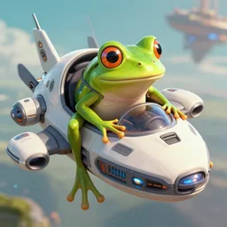 a beautiful digital artwork of a frog piloting a futuristic spaceship, trending on artstation, realistic