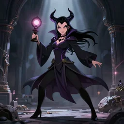 dark sorceress in dynamic pose, cartoon style, shadman style