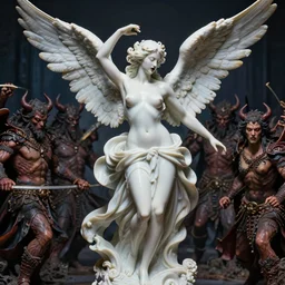 high intricate porcelain baroque stunning woman body sensual angelic warrior fighting the army of the demon lord, 8 k, wet skin black and red lips hyperrealistic hyperdetailed pastel maria panfilova, andrea savchenko, sensual mike kime, ludovic plouffe, qi sheng luo, oliver cook, trending on artstation