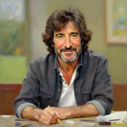 painting of Bob Ross in the style of Bob Ross