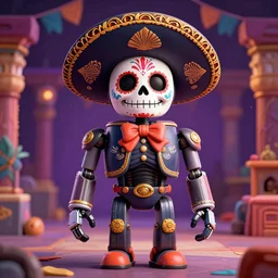 a mexican robot in the day of the dead festival, smiling, digital illustration, amazing detail, ray tracing, symmetric, 3 d render, inspired by deema egorov