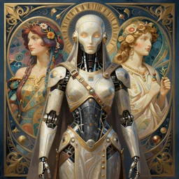 symmetry!! portrait of a warrior solarpunk robot, midsommar style, intricate, elegant, highly detailed, digital painting, artstation, concept art, smooth, sharp focus, illustration, art by artgerm and greg rutkowski and alphonse mucha, 8 k