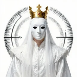 king with a white mask and white clothes, white _ background high details dripping paint greg rutkowski craig mullins fibonacci rhythm ar
