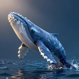 whale in ocean, low poly 3D model, cell shading